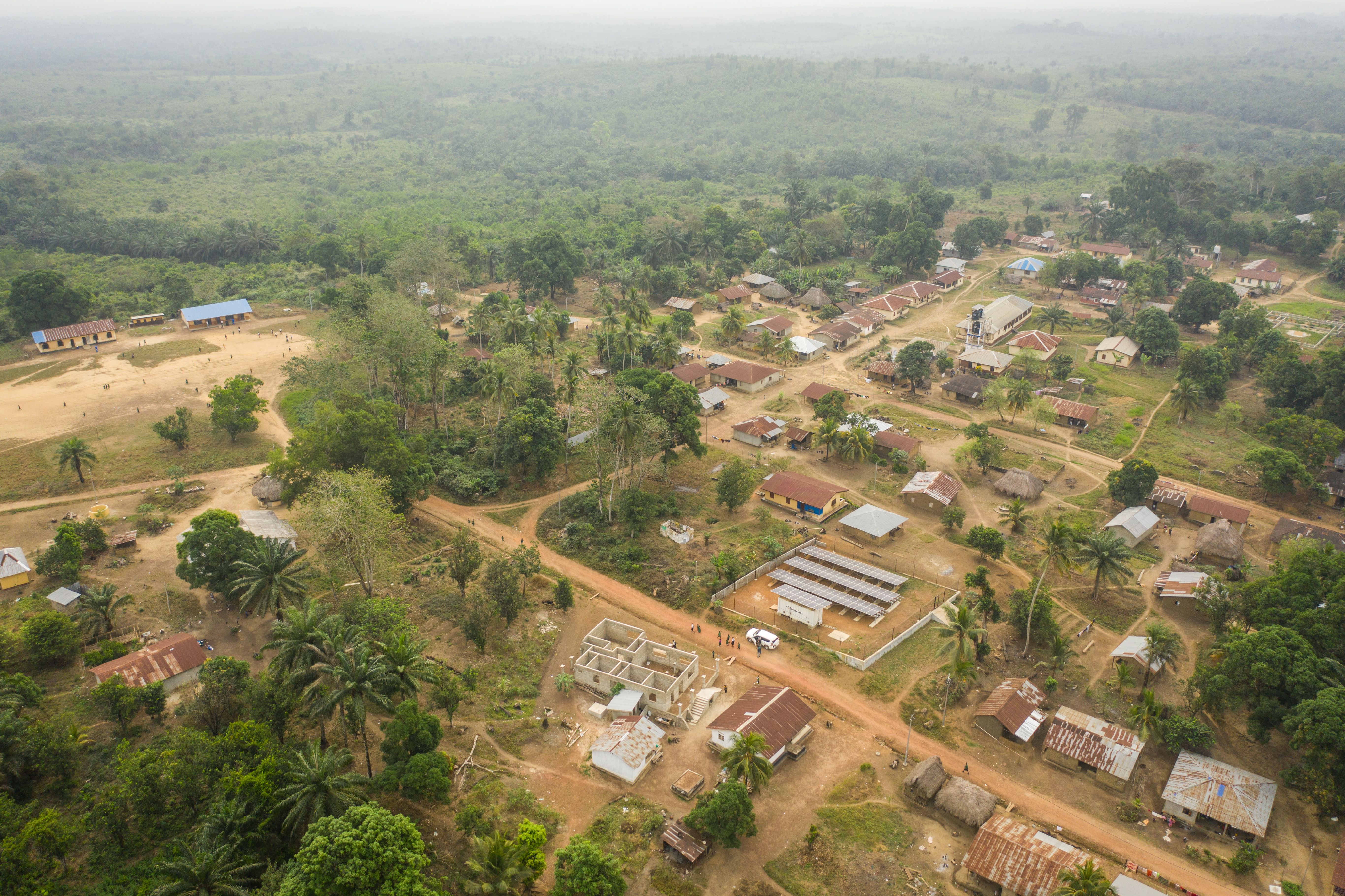 Drone shot of Tikonko mini-grid site by PowerGen