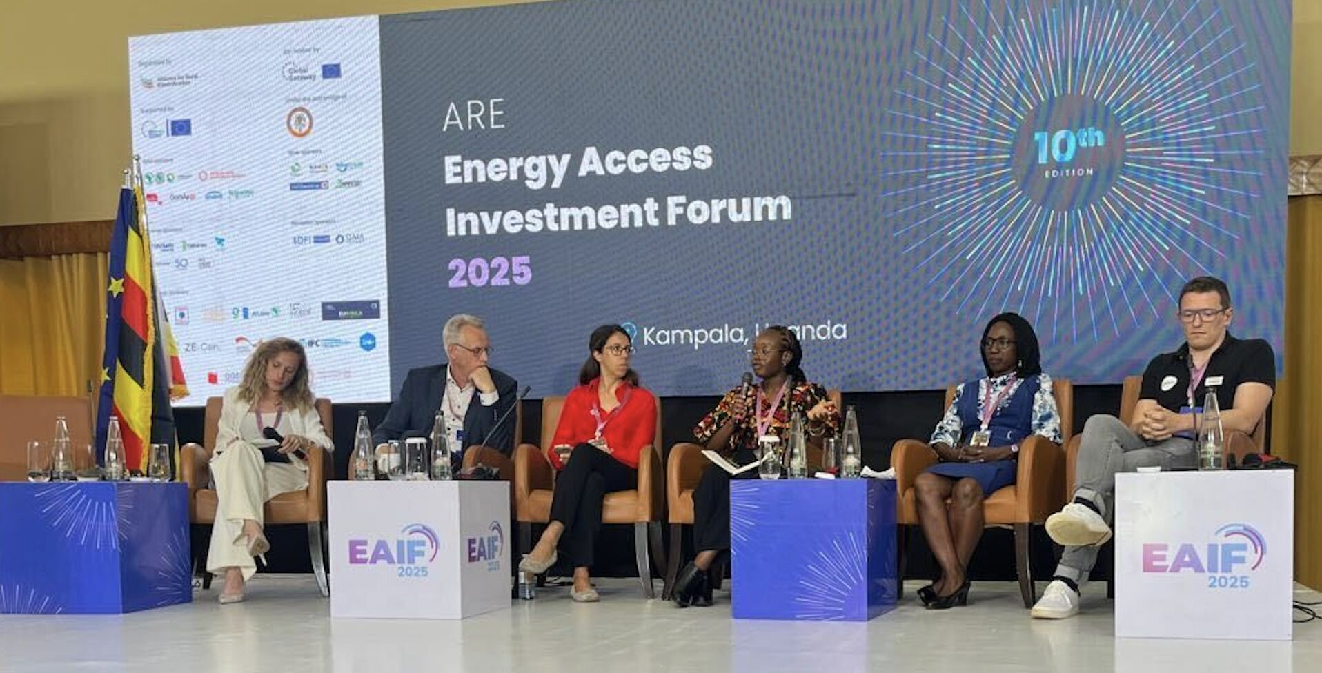Panel consisting of Javier Ayala of Brilho Mozambique, SNV; Ulrich Zimmerman, COO, Zimpertec; Agnes Nakkazi Mugwanya, Programme Manager – Solar, UECCC; Jessica Utichi, Head of Global Distributors Collective (GDC) and Teresa Otinga, CrossBoundary Access.